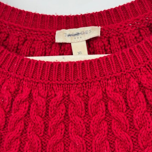 Talbots Women size XL Red White Knit Ribbed Cotten Blend Pullover Sweater Cottag - Picture 2 of 8